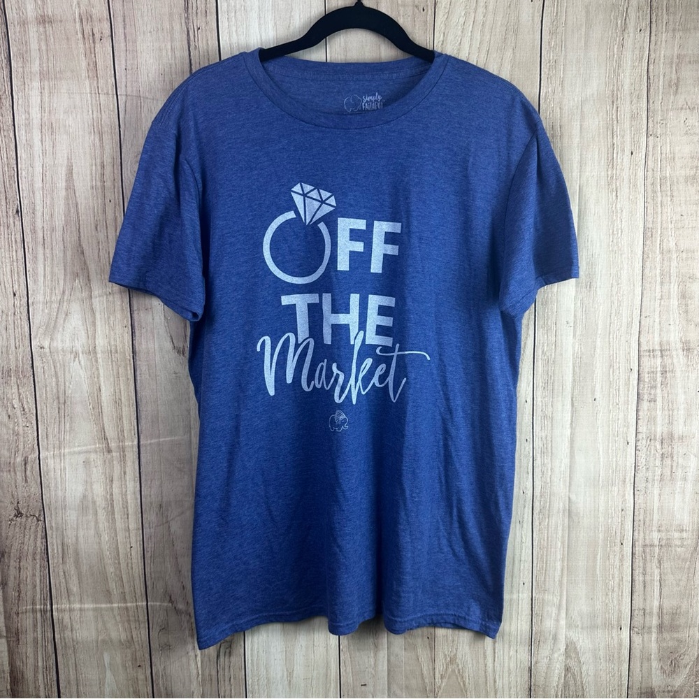 Simply Faithful Blue Tee with White Graphic “Off the Market”